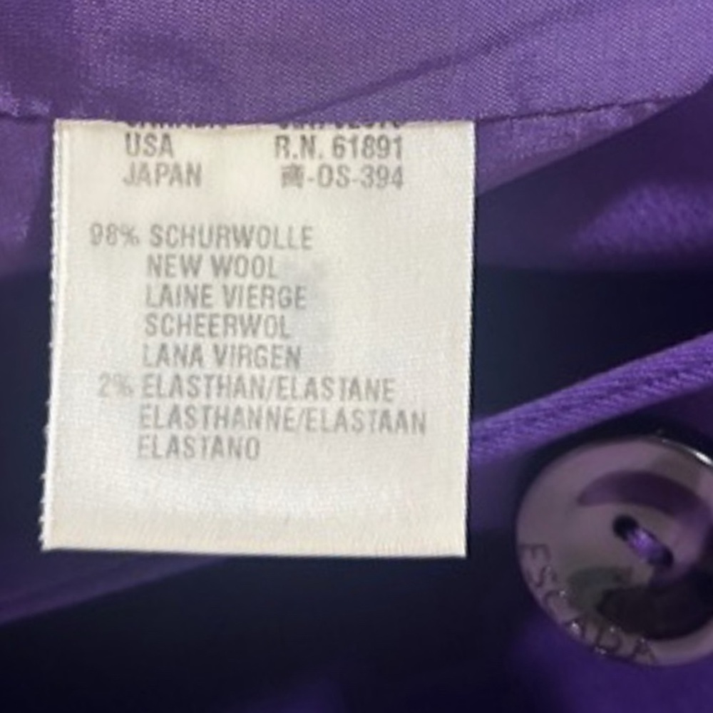 ESCADA Purple Wool Pleated Shoulder Pad Triple Button Blazer Jacket | Size S - Picture 6 of 8